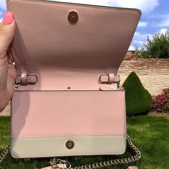 Kate Spade Pink & Grey Saffiano Leather Chain Crossbody Bag EUC - Picture 4 of 7